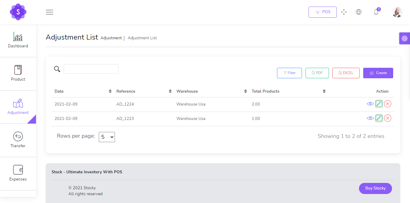 Adjustment list