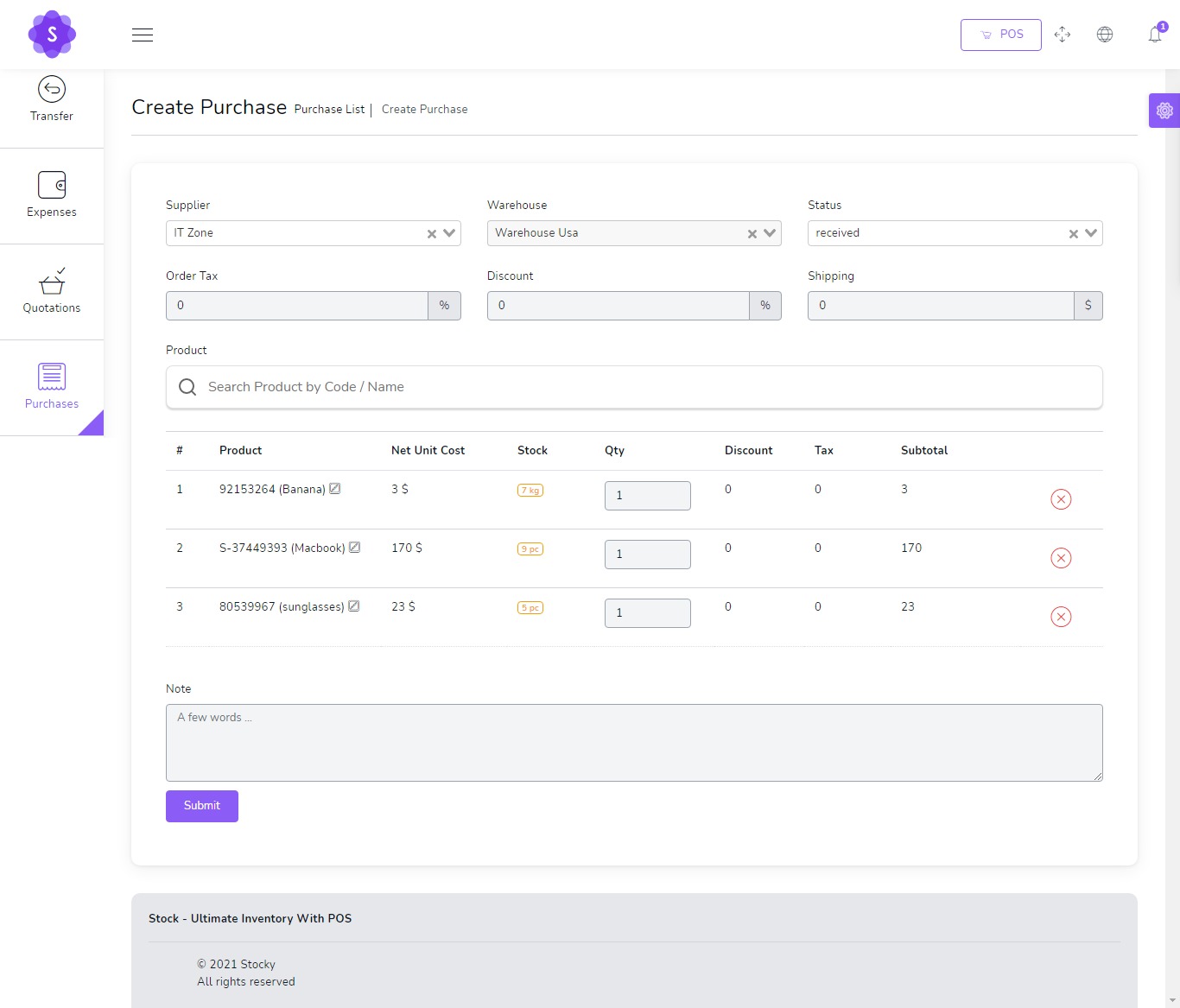 Create purchase