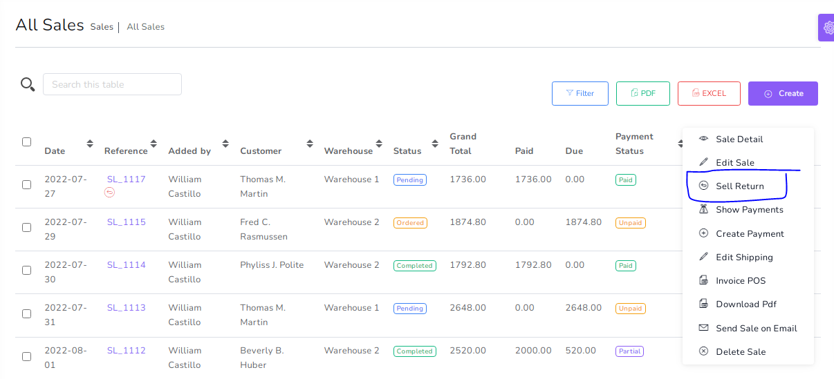 Create sale return