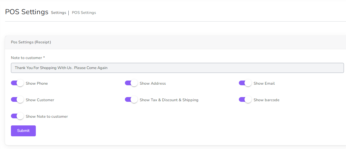 POS settings