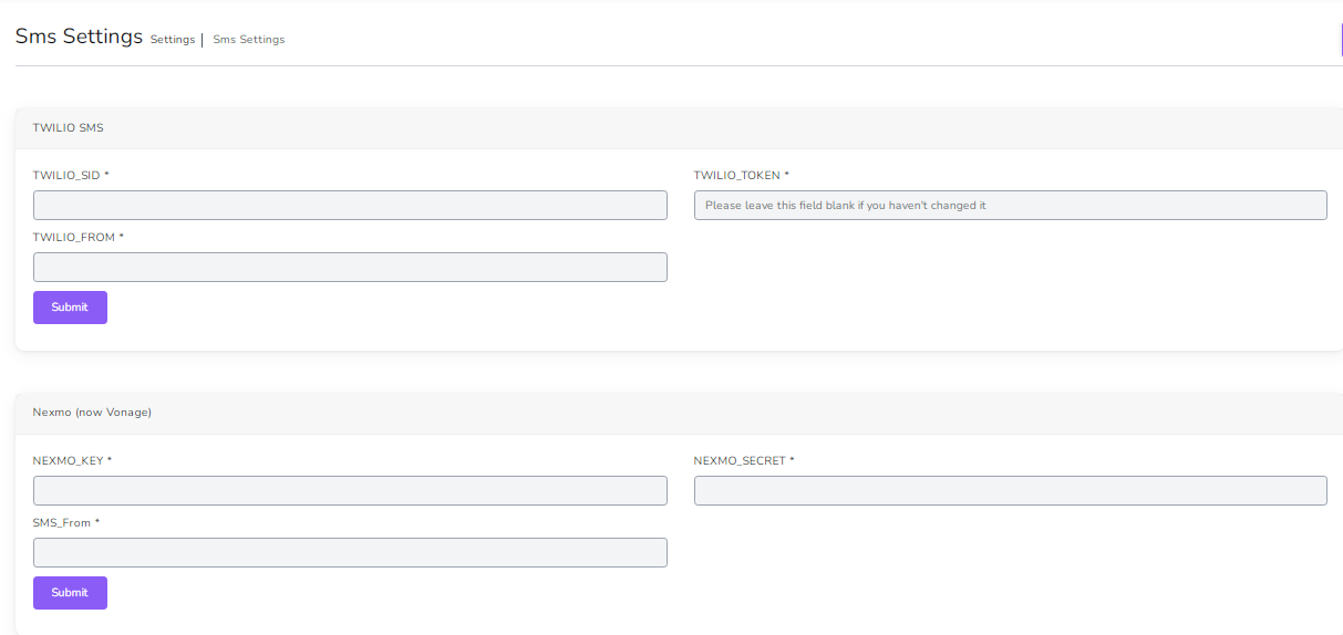 SMS settings